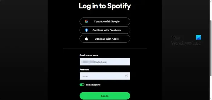 Login do Spotify