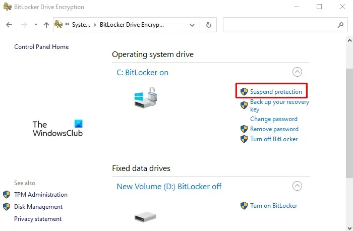 Windows 10 で BitLocker 暗号化を一時停止する