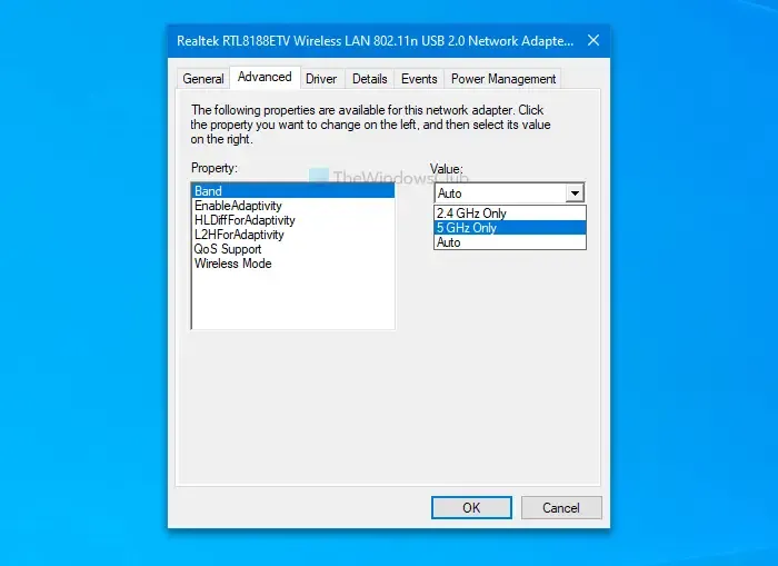 Schakelen tussen 2,4 GHz en 5 GHz wifi-banden in Windows 10