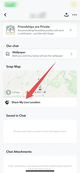 De optie om live locatie te delen op Snapchat