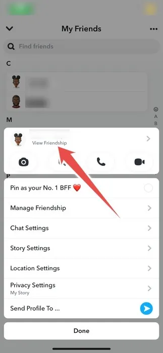 De optie Vriendschap bekijken op Snapchat