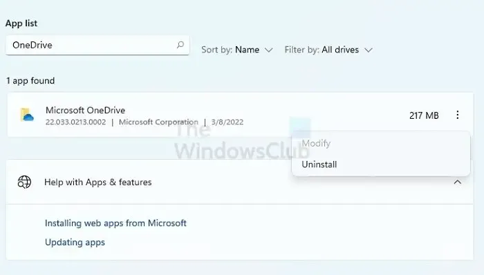 卸載 OneDrive Windows