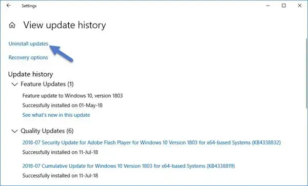 Desinstalar las actualizaciones de Windows 10