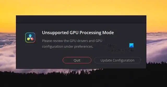 DaVinci Resolve에서 지원되지 않는 GPU 처리 모드