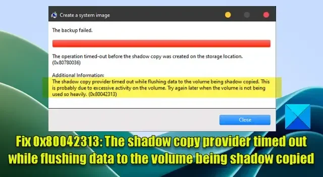 Behebung des VSS-Fehlers 0x80042313, Zeitüberschreitung beim Schattenkopie-Anbieter