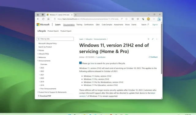 De ondersteuning voor Windows 11 21H2 eindigt op 10 oktober 2023