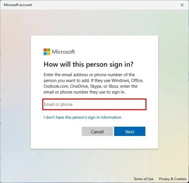 Crear cuenta de Microsoft