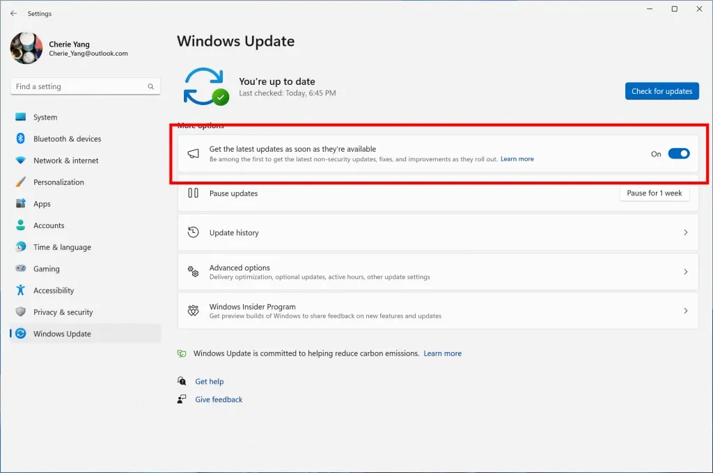 Accesso anticipato agli aggiornamenti di Windows 11