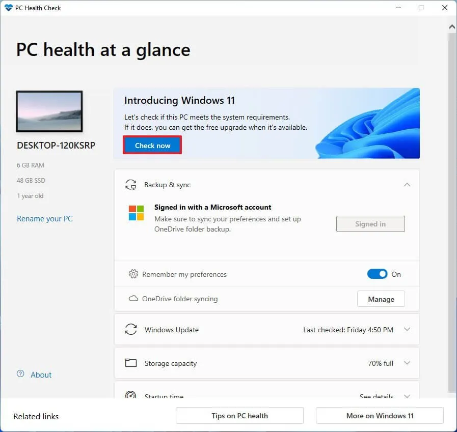 Bilan de santé du PC Windows 11