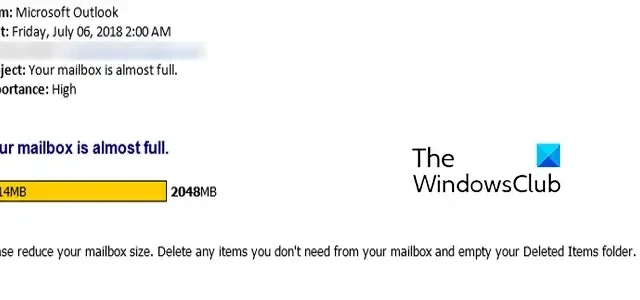 Sua caixa de correio está quase cheia de mensagens do Outlook 365