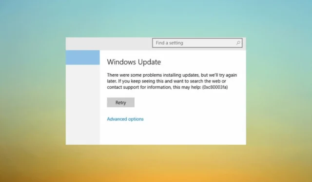 0xC80003FA Windows Update エラー: 修正方法