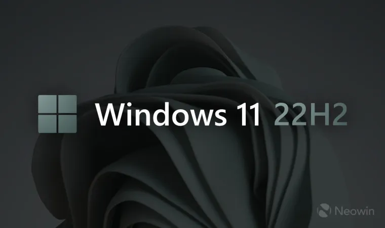 Obraz z kolorowym logo Windows 11 22H2 i przyciemnionym tłem