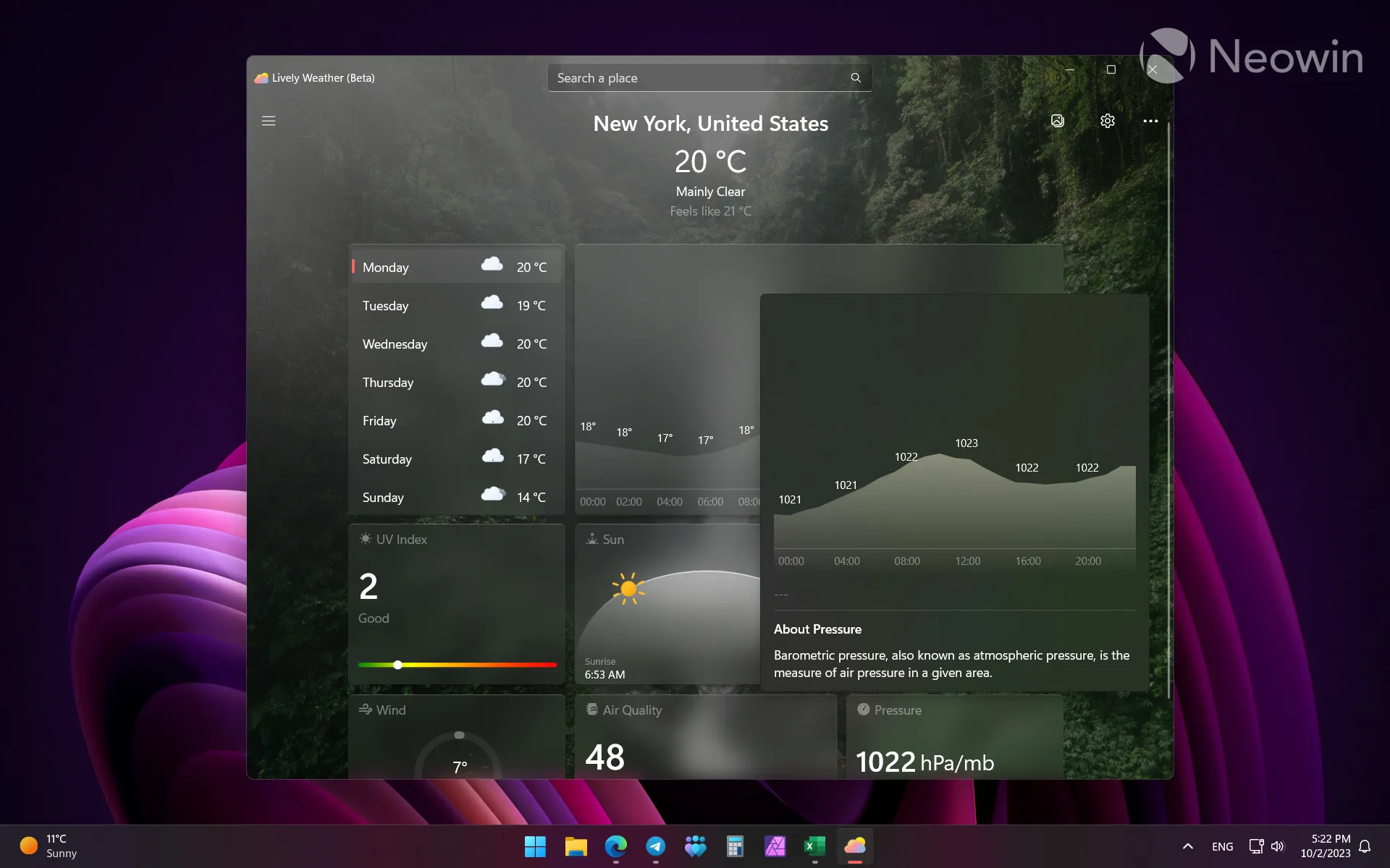 Une capture d'écran de l'application Lively Weather