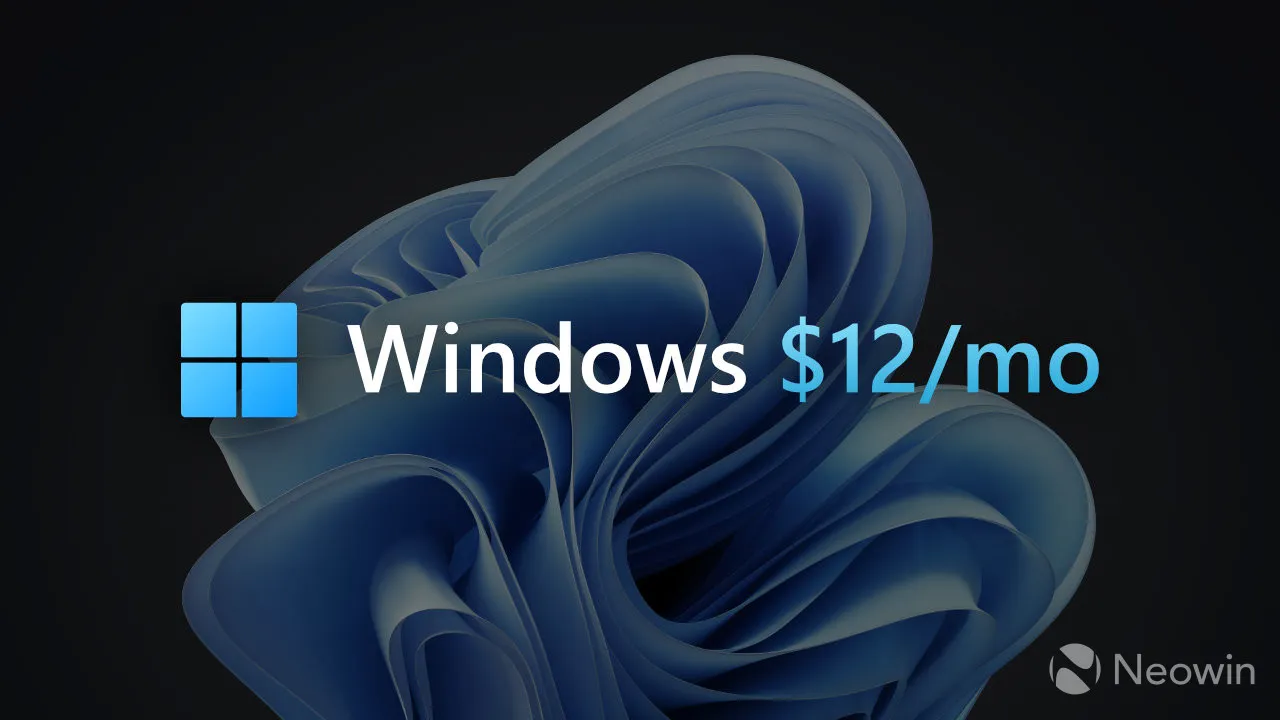 Un logo Windows 12 avec une étiquette de prix