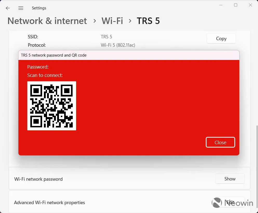 Uno screenshot che mostra come visualizzare una password Wi-Fi in Windows 11