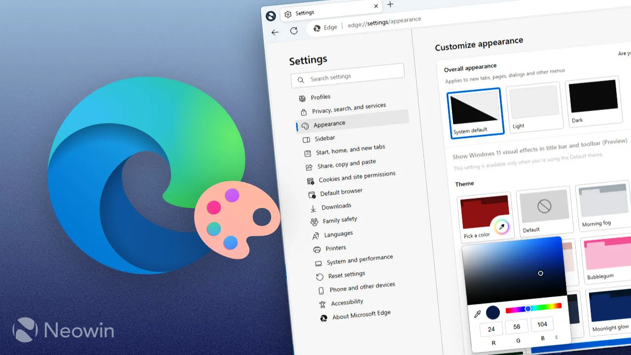 Un logo Microsoft Edge con una tavolozza di colori e uno screenshot