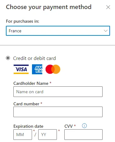 Fügen Sie eine Kreditkarte hinzu