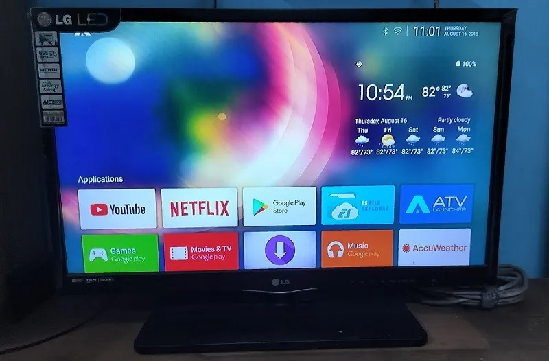 ATV Launcher exibido na tela do Android TV.