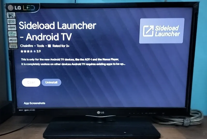 Sideloader Launcher geïnstalleerd op een televisie