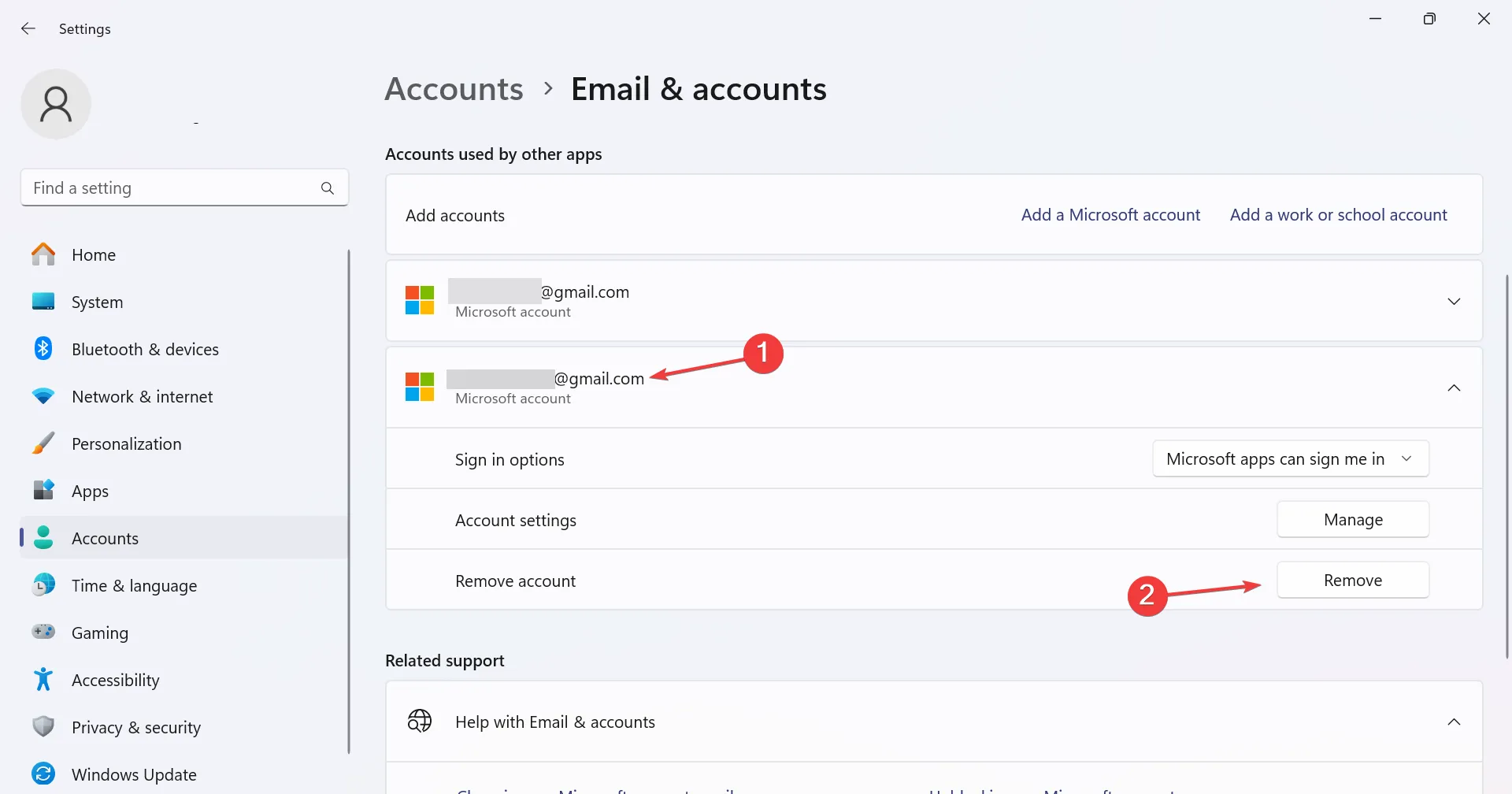 rimuovere l'account utilizzato da altre app Windows 11