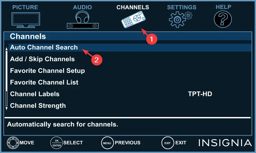 evidenziare Ricerca automatica dei canali: problemi di scansione dei canali TV