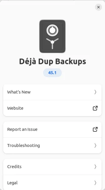 Ein Screenshot von Deja Dup mit der Versionsnummer während der Ausführung.