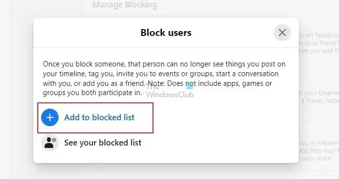 Scegli l'opzione Aggiungi all'elenco dei blocchi