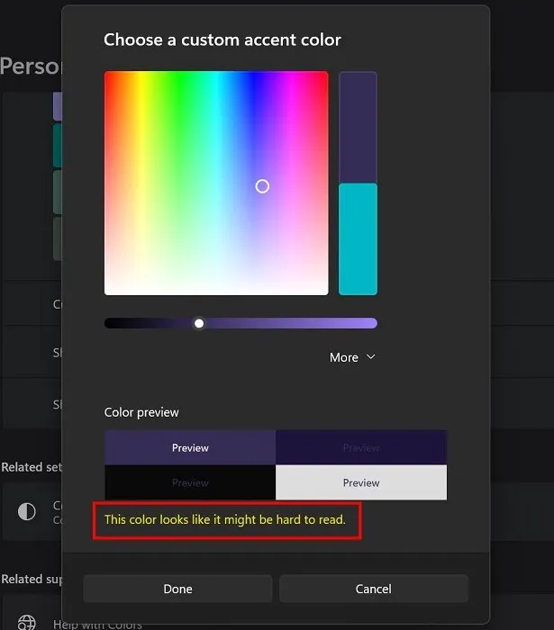 Elegir un color de acento personalizado desde Personalización de Windows.