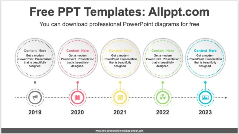 Cerchi e modello di timeline di banner di carta per PowerPoint