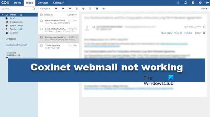 Webmail Coxinet não funciona