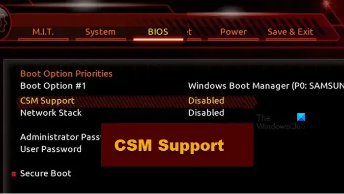 Supporto CSM nel BIOS