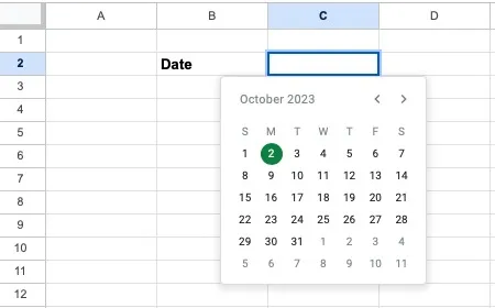 Google スプレッドシートの日付選択ツール