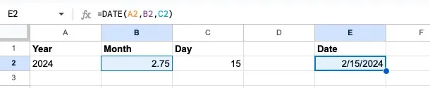 10進数の月を使用する日付関数