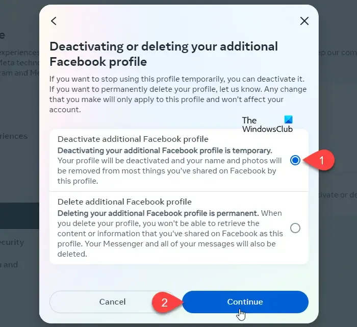 Desactivar la opción Perfil de Facebook
