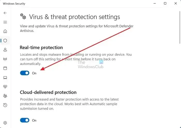 Deshabilitar Windows de protección en tiempo real
