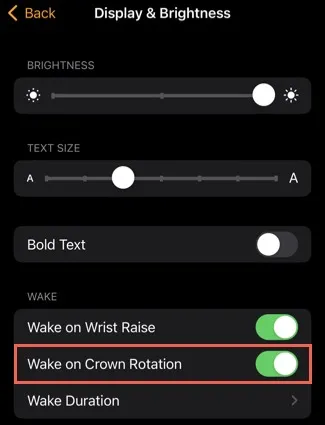 Réveillez-vous lors de la rotation de la couronne dans l'application Watch sur iPhone