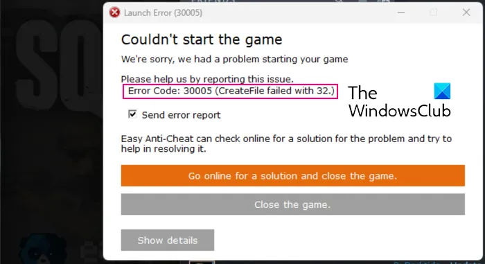 Código de erro anti-cheat fácil 30005