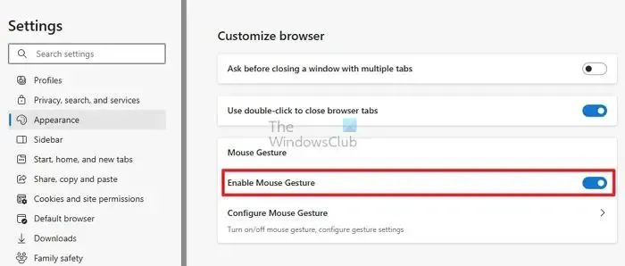 Abilita il browser Edge dei gesti del mouse
