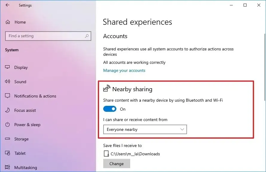 Windows 10 active le partage à proximité