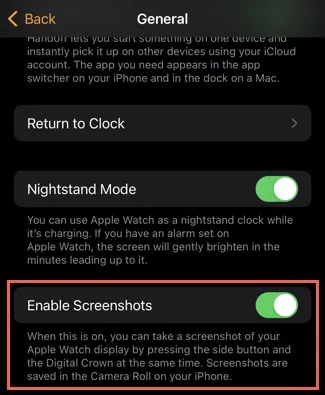 Abilita gli screenshot nell'app Watch su iPhone