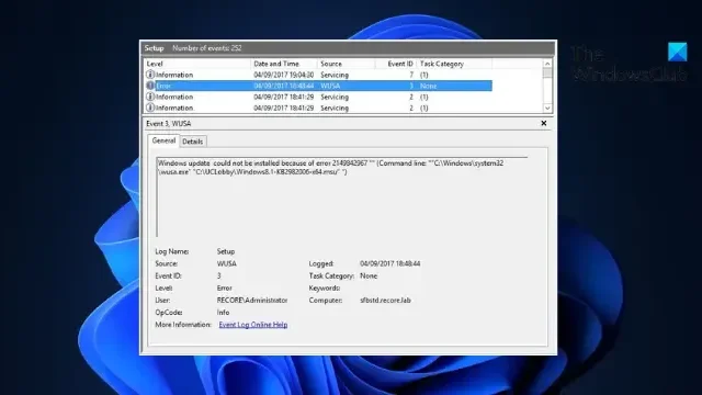 Gebeurtenis-ID 3, Windows Updates kunnen niet worden geïnstalleerd