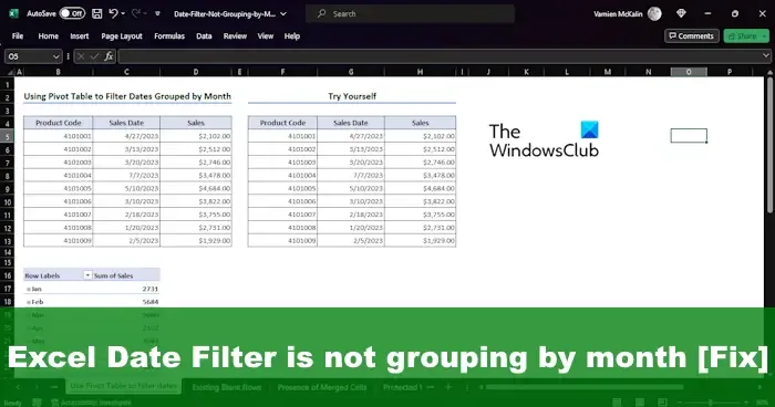 Excel の日付フィルターが月ごとにグループ化されない [修正]