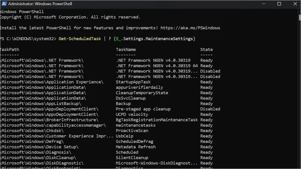 lista de tareas de mantenimiento automatizadas en Windows