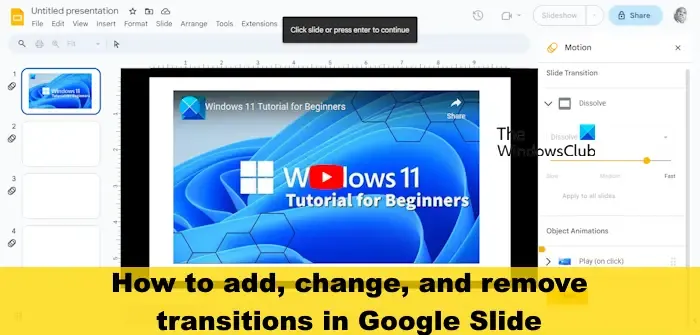Como adicionar, alterar e remover transições no Apresentações Google