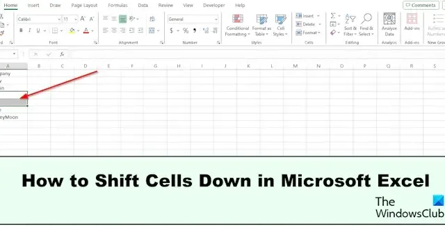 Como deslocar células para baixo no Excel