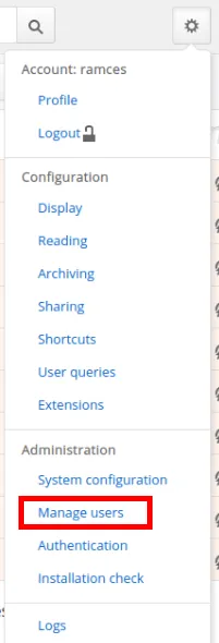 Uma captura de tela destacando o link de gerenciamento de usuários.