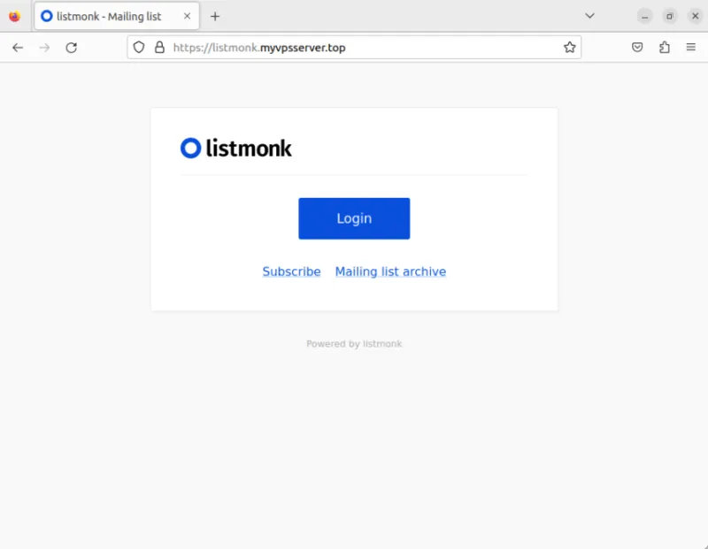 Uma captura de tela mostrando a tela de login do Listmonk.