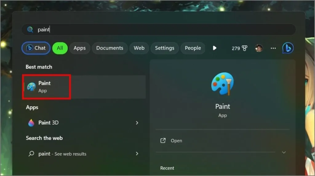 Starten Sie die Paint-App über die Windows-Suche