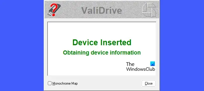 Start ValiDrive en sluit de USB-drive aan