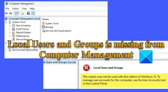 Usuários e grupos locais estão ausentes no gerenciamento do computador